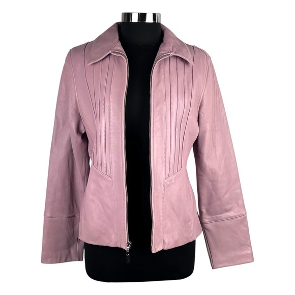 AVANTI LIGHT PINK LEATHER ZIP FRONT TAILORED COLLARED BLAZER Y2K JACKET - Picture 5 of 16